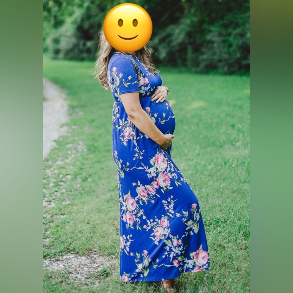 Pink Blush blue floral maternity maxi dress